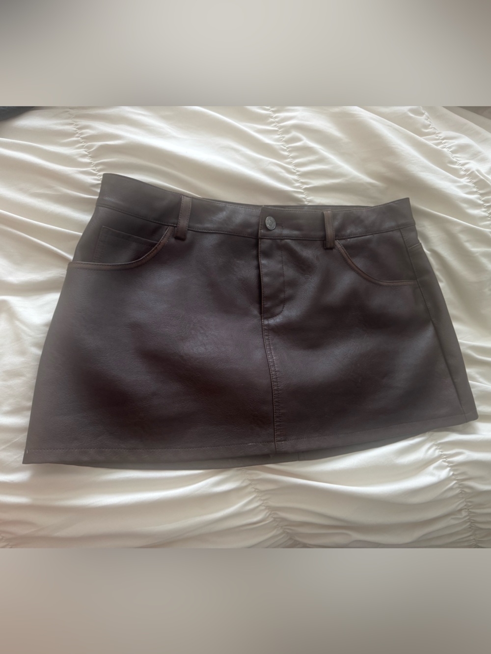 Garage Dark Brown Faux Leather Mini Skirt